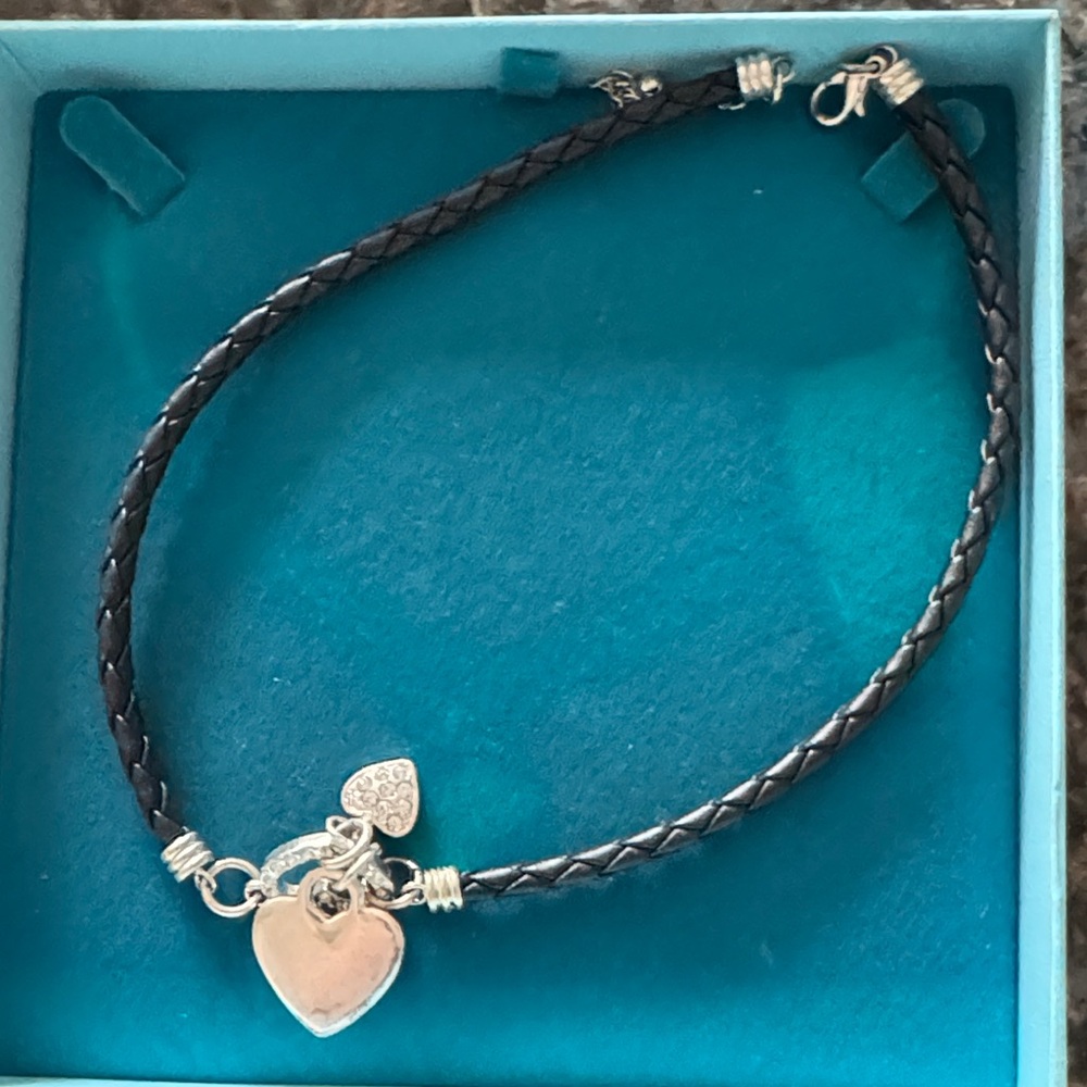 Silver Heart Charm Black Bracelet